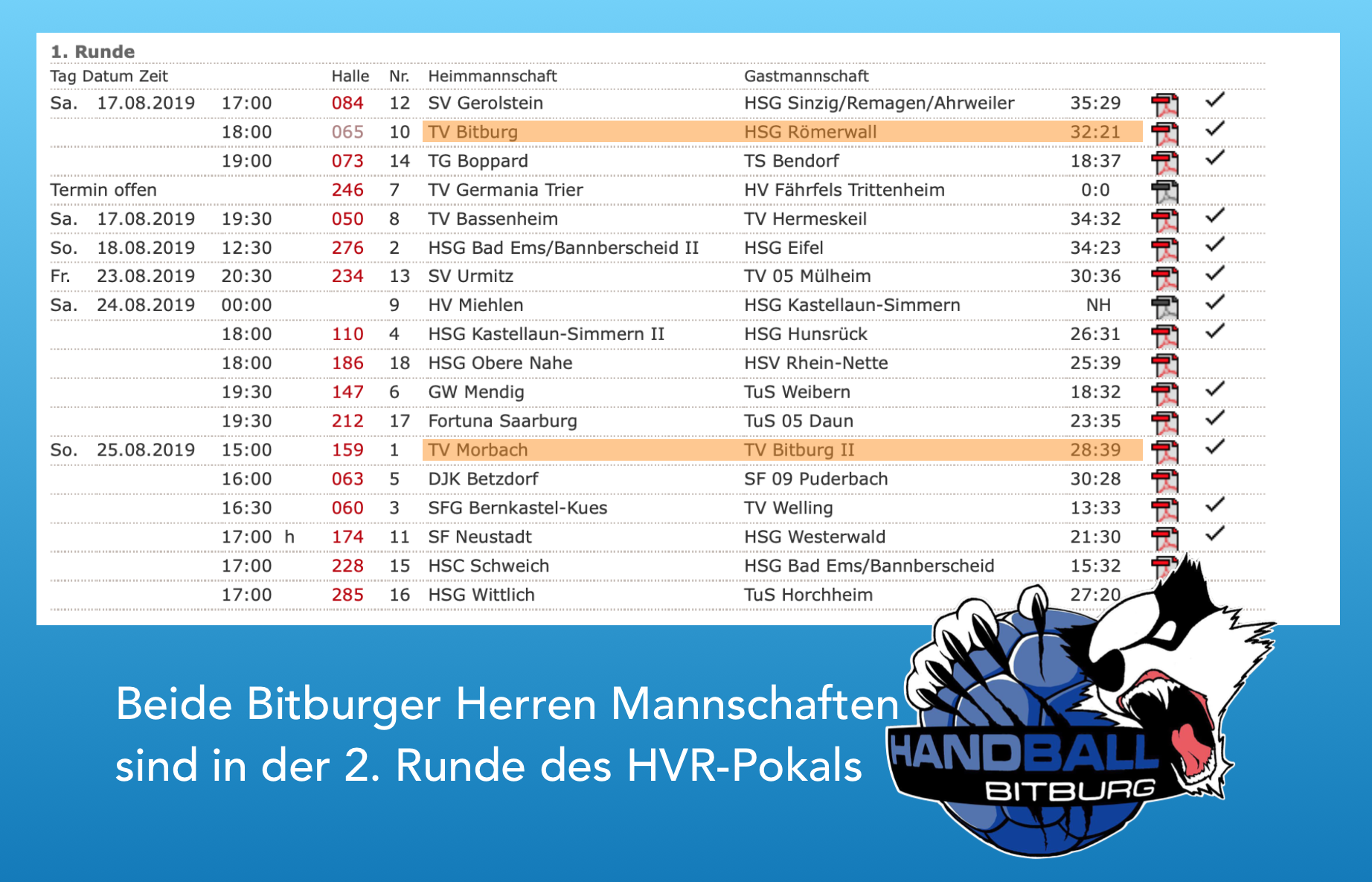 2. Herren Mannschaft folgt der 1. Herren Mannschaft in die 2. Pokal Runde