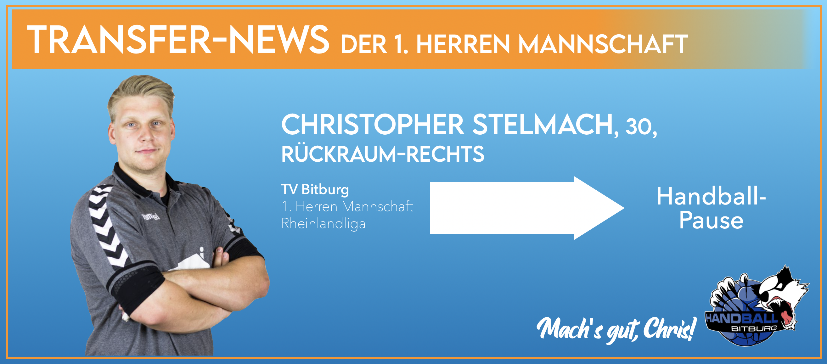 Chris Stelmach legt eine Handball-Pause ein