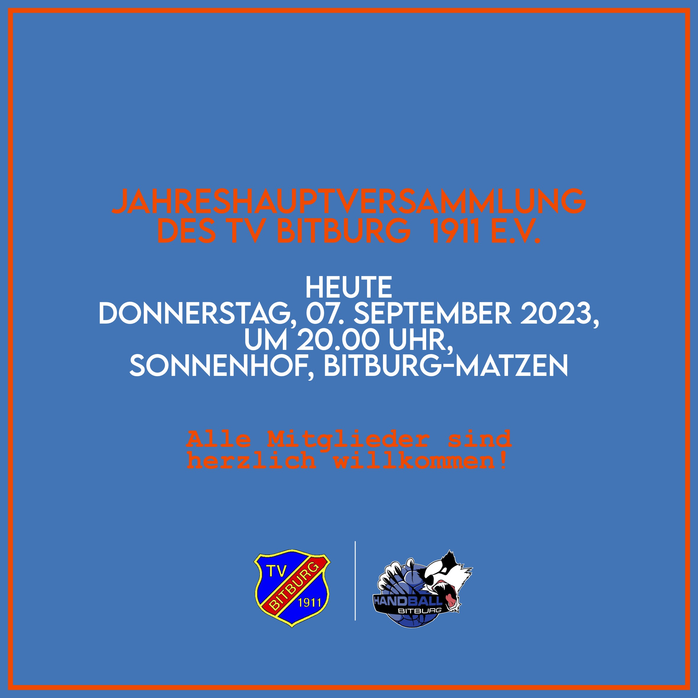 Heute ist die Jahreshauptversammlung des TVB!