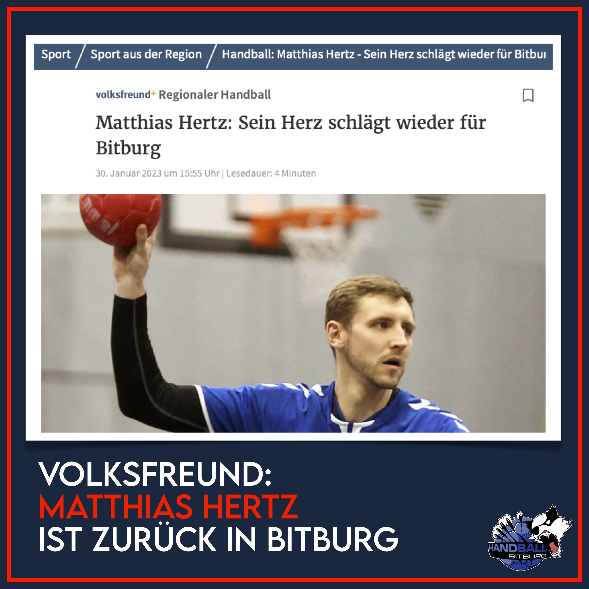 Volksfreund: „Matthias Hertz: Sein Herz schlägt wieder für Bitburg“