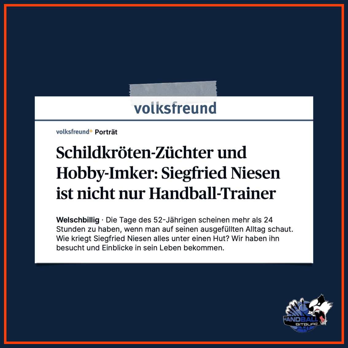 Volksfreund: Ein Porträt über unseren Jugend-Trainer Siegfried Niesen!