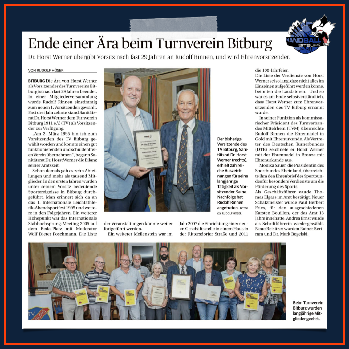 Dr. Horst Werner übergibt den Vorsitz des TV Bitburg 1911 e.V. an Rudi Rinnen!