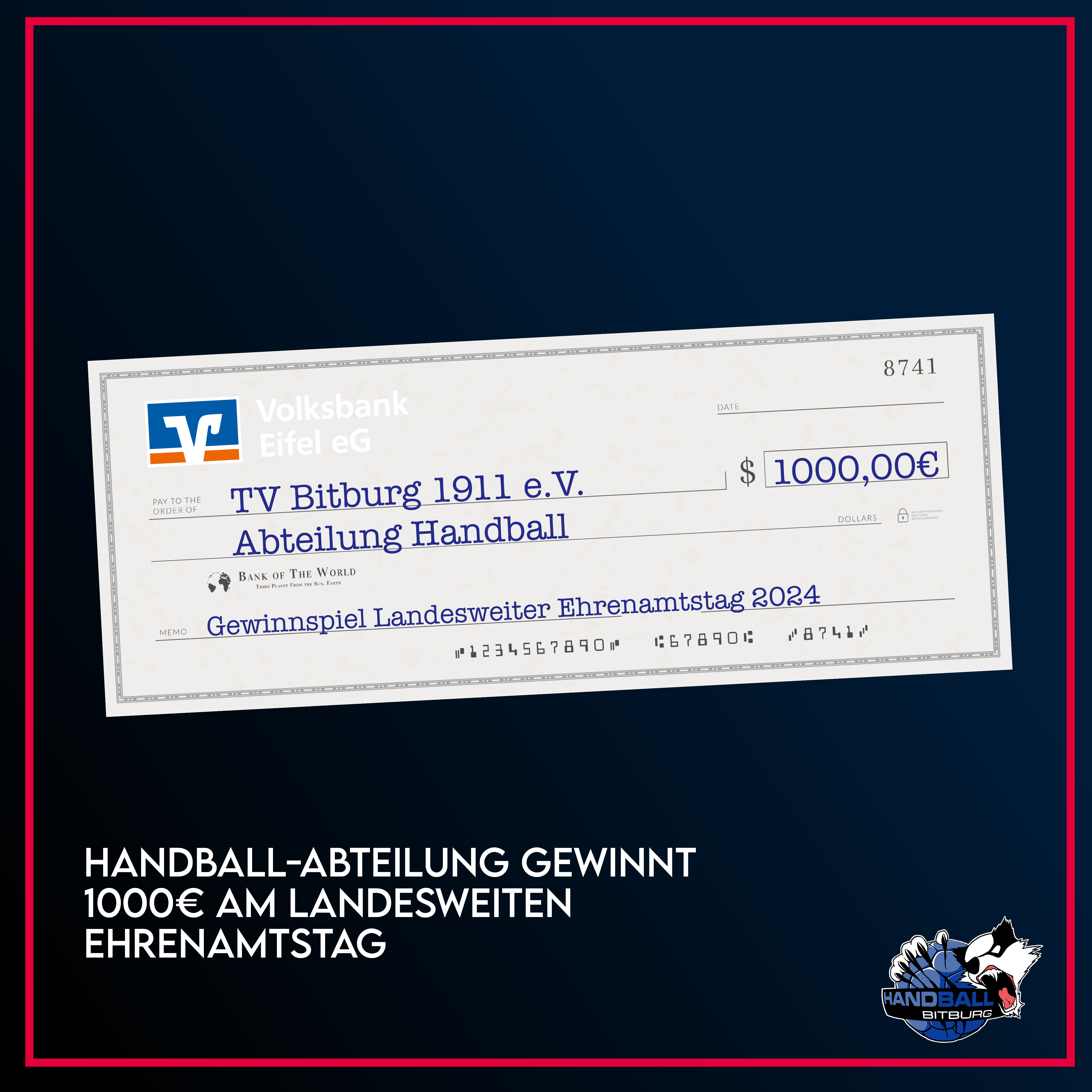 Handball-Abteilung gewinnt 1000€ am landesweiten Ehrenamtstag!