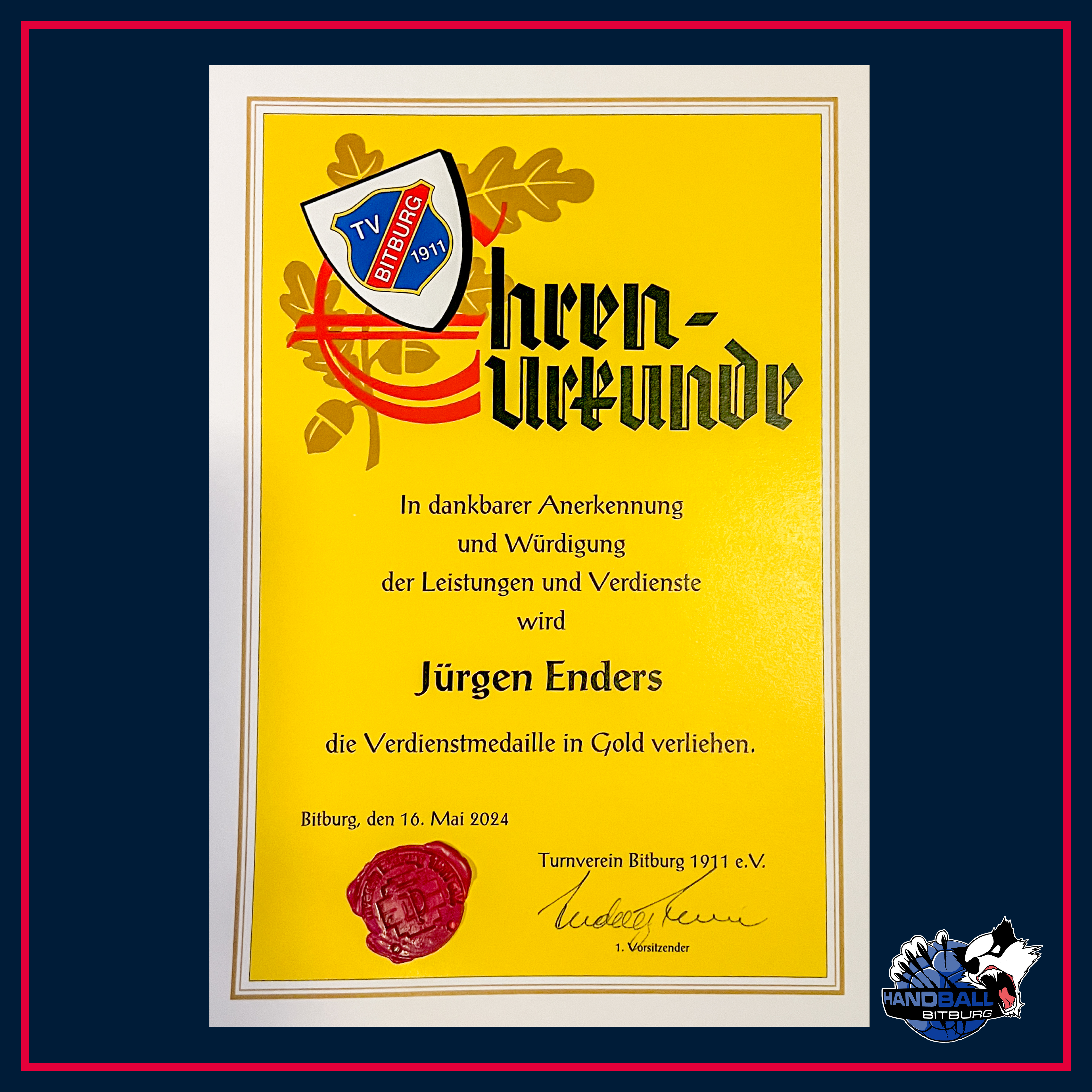 Jürgen Enders mit der Verdienstmedaille in Gold ausgezeichnet!