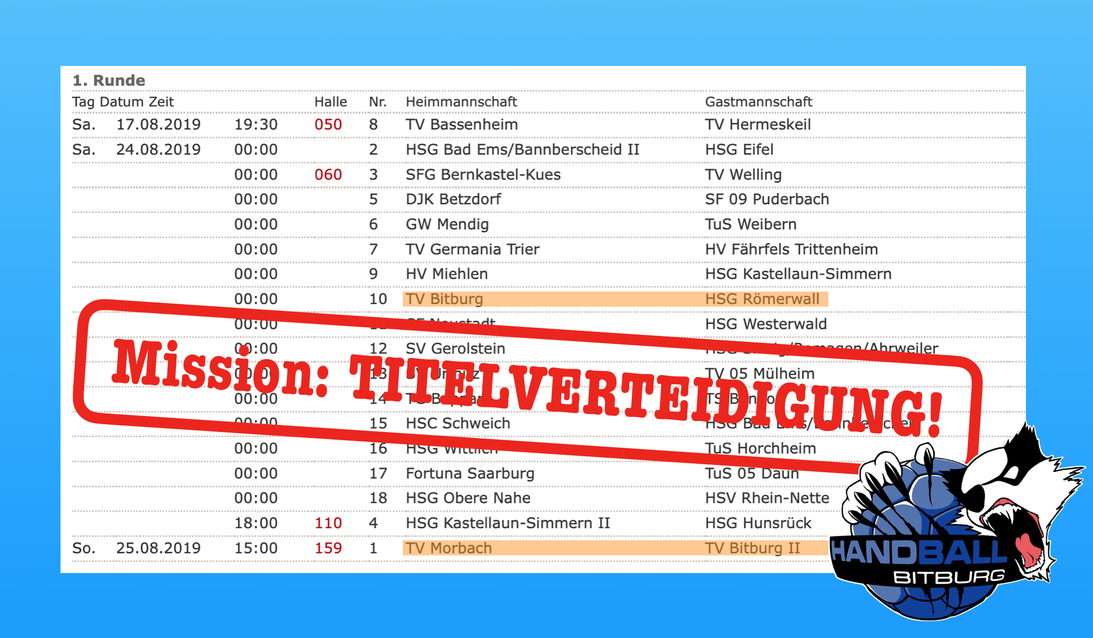 Die 1. Runde des HVR-Pokals ist ausgelost